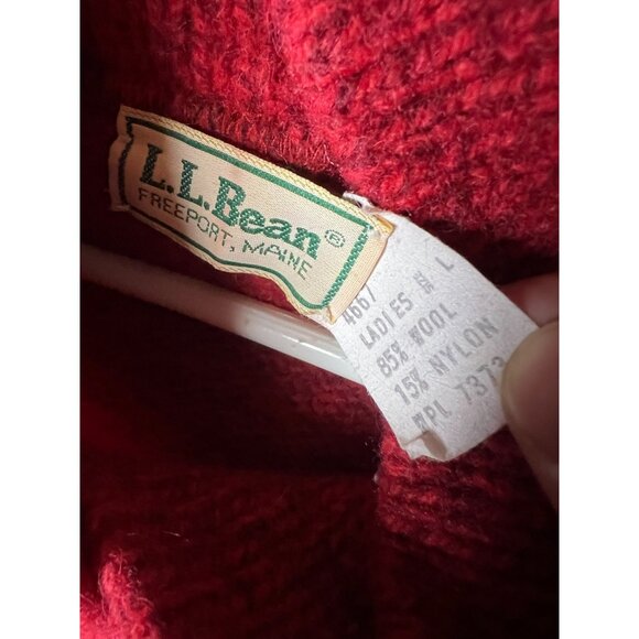 Vintage L.L. Bean Wool Blend Fisherman Sweater Shawl Neck Red Sz Small - Picture 3 of 4